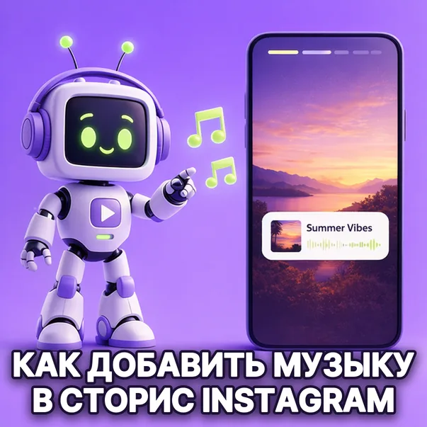 Робот добавляет музыку в сторис Instagram