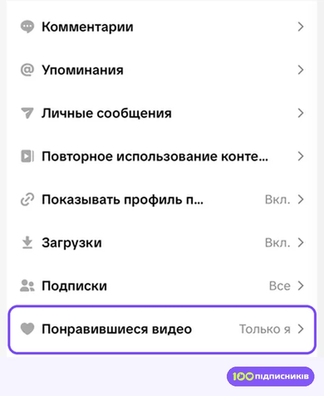 Блок Взаимодействия с пунктом Понравившиеся видео в Тик Токе на iPhone